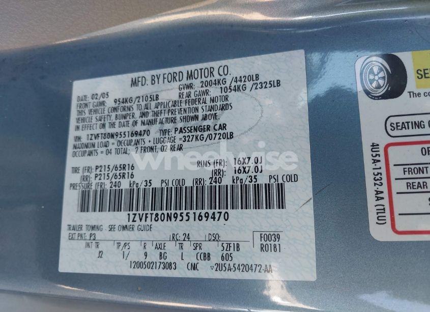 Photo 9 of 2005 Ford Mustang V6 DELUXE/V6 PREMIUM (VIN 1ZVFT80N955169470)