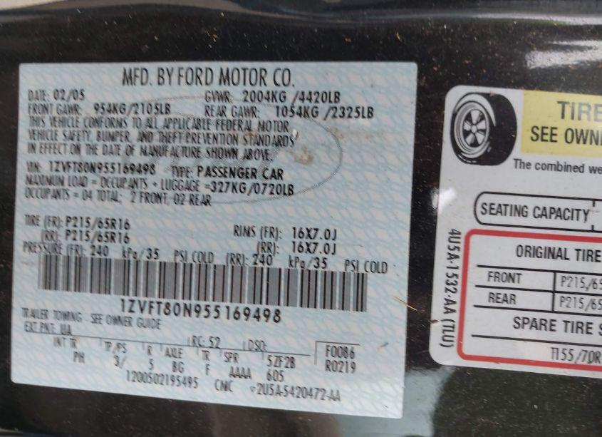Photo 9 of 2005 Ford Mustang V6 DELUXE/V6 PREMIUM (VIN 1ZVFT80N955169498)