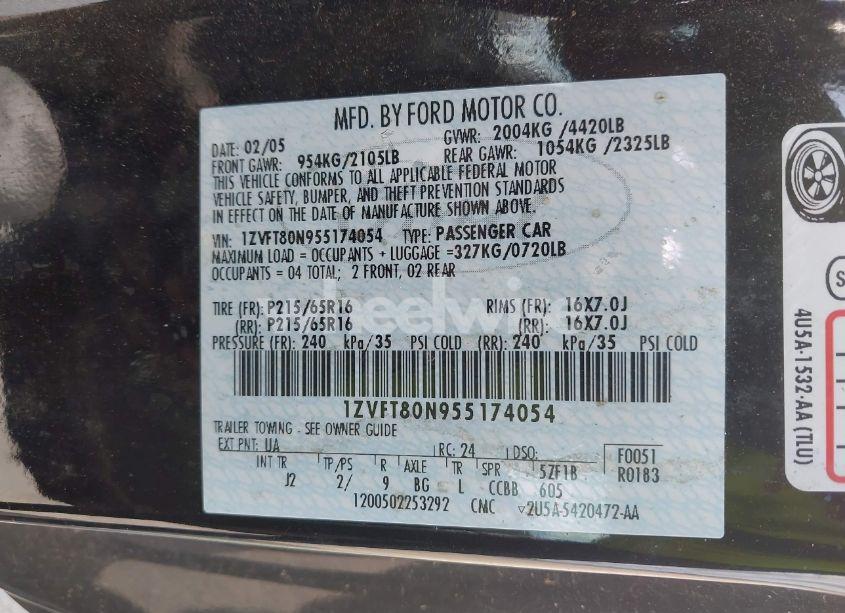 Photo 9 of 2005 Ford Mustang V6 DELUXE/V6 PREMIUM (VIN 1ZVFT80N955174054)