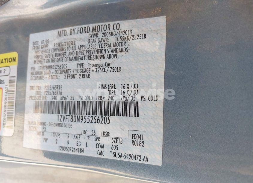 Photo 9 of 2005 Ford Mustang V6 DELUXE/V6 PREMIUM (VIN 1ZVFT80N955256205)