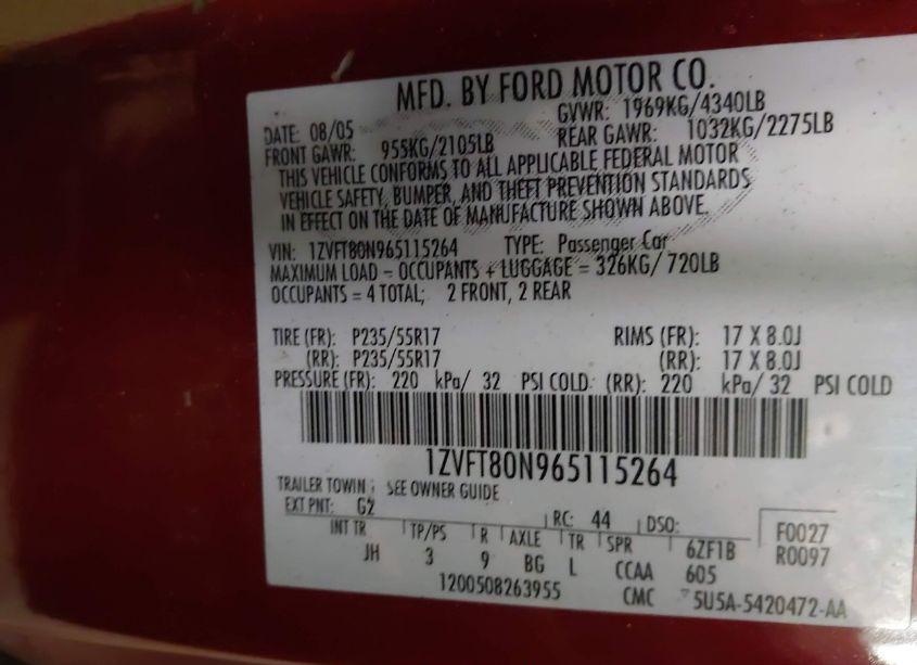 Photo 9 of 2006 Ford Mustang V6 (VIN 1ZVFT80N965115264)