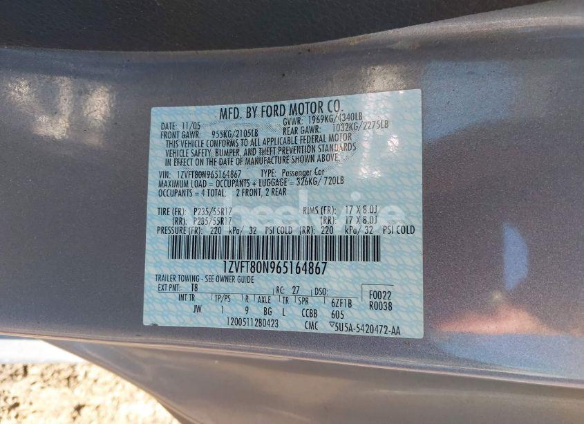 Photo 9 of 2006 Ford Mustang V6 (VIN 1ZVFT80N965164867)