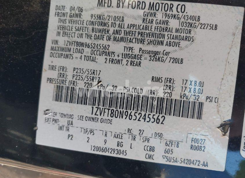 Photo 9 of 2006 Ford Mustang V6 (VIN 1ZVFT80N965245562)