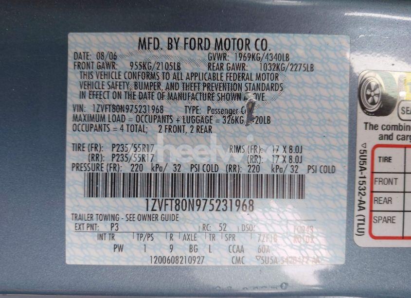 Photo 9 of 2007 Ford Mustang V6 DELUXE/V6 PREMIUM (VIN 1ZVFT80N975231968)