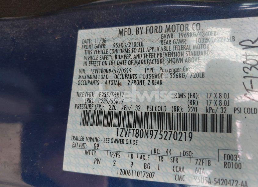 Photo 9 of 2007 Ford Mustang V6 DELUXE/V6 PREMIUM (VIN 1ZVFT80N975270219)