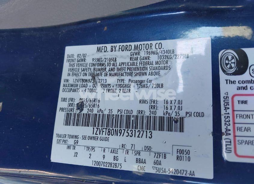 Photo 9 of 2007 Ford Mustang V6 DELUXE/V6 PREMIUM (VIN 1ZVFT80N975312713)