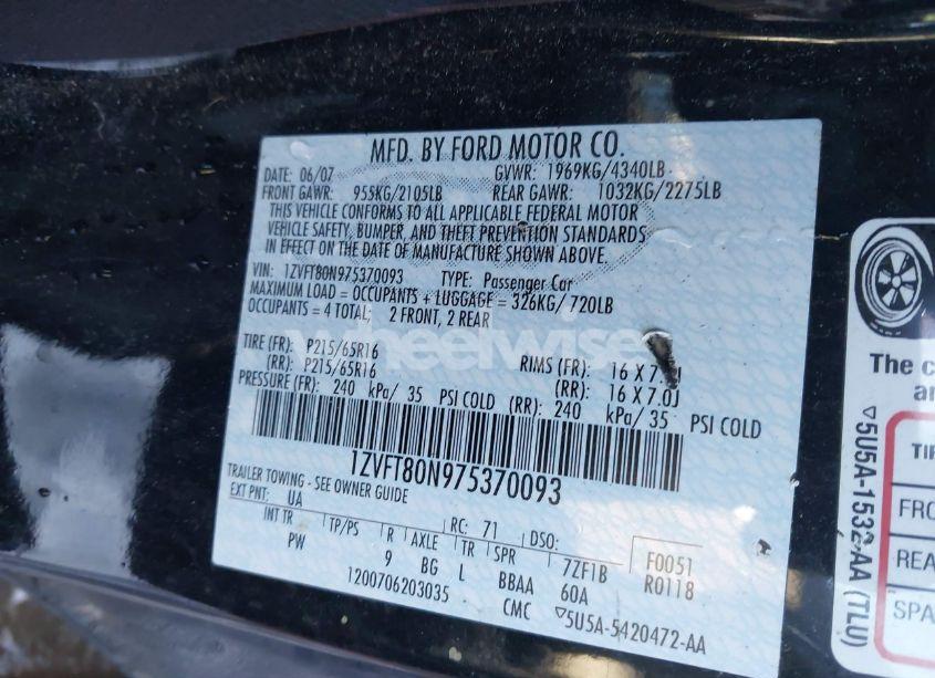 Photo 9 of 2007 Ford Mustang V6 DELUXE/V6 PREMIUM (VIN 1ZVFT80N975370093)