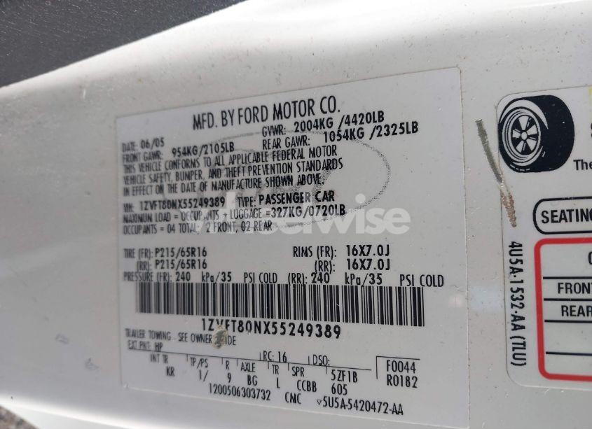 Photo 9 of 2005 Ford Mustang V6 DELUXE/V6 PREMIUM (VIN 1ZVFT80NX55249389)