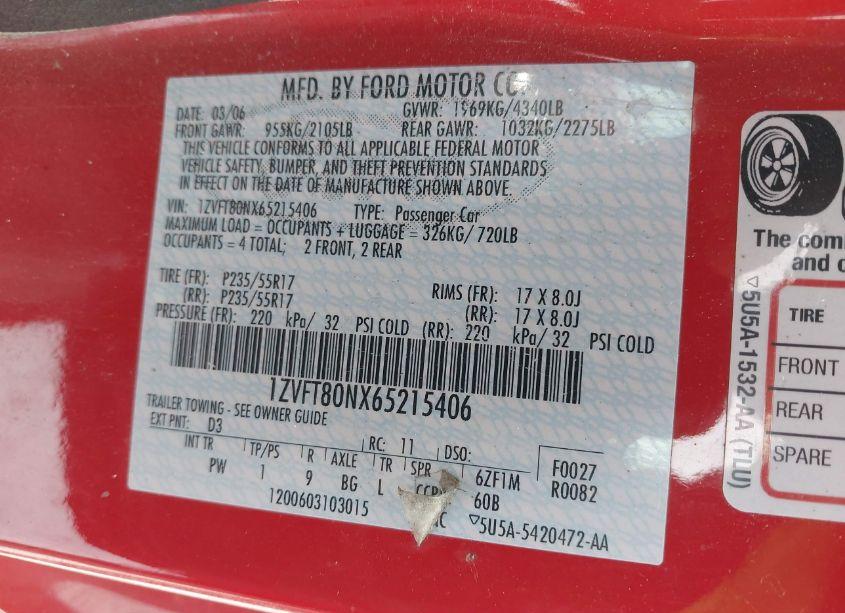Photo 9 of 2006 Ford Mustang V6 (VIN 1ZVFT80NX65215406)