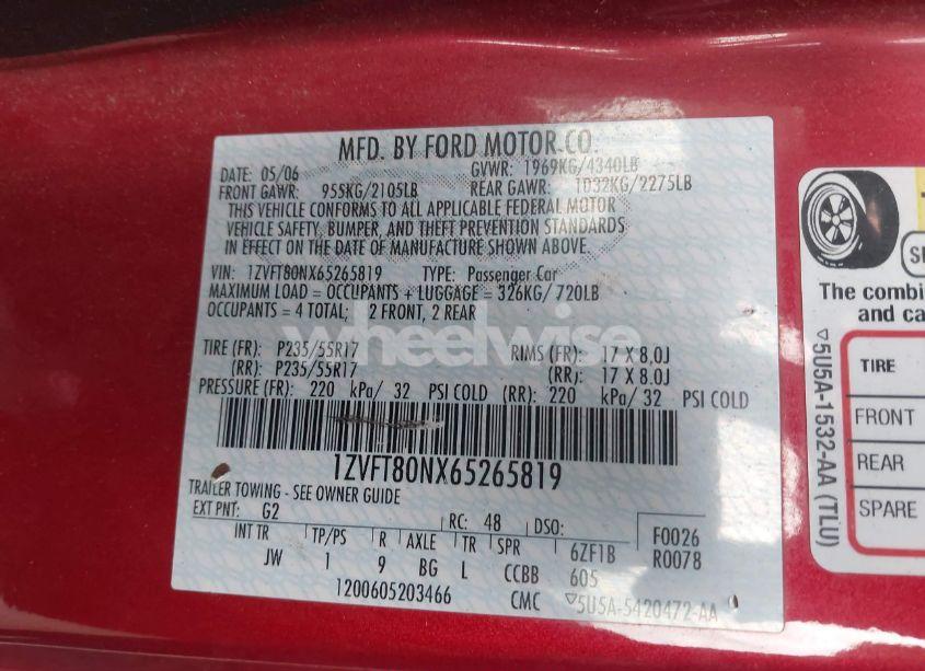 Photo 9 of 2006 Ford Mustang V6 (VIN 1ZVFT80NX65265819)