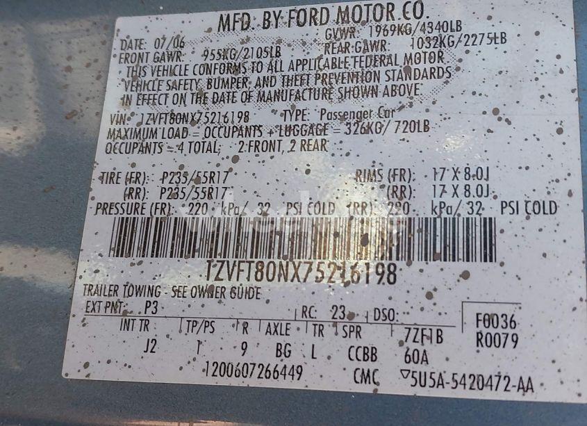 Photo 9 of 2007 Ford Mustang V6 DELUXE/V6 PREMIUM (VIN 1ZVFT80NX75216198)