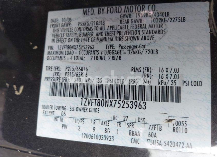 Photo 9 of 2007 Ford Mustang V6 DELUXE/V6 PREMIUM (VIN 1ZVFT80NX75253963)