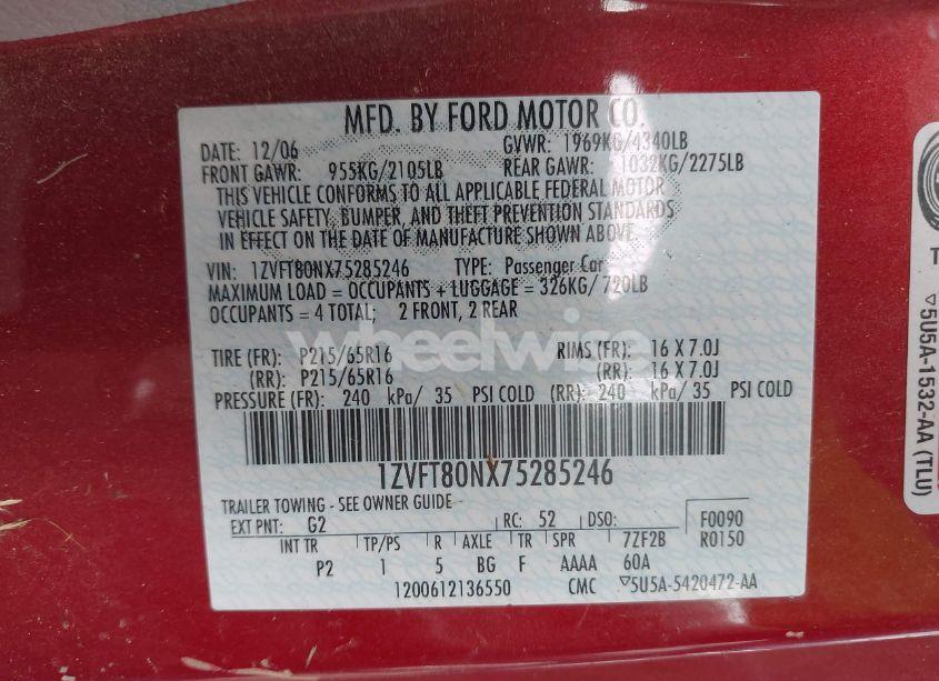 Photo 9 of 2007 Ford Mustang V6 DELUXE/V6 PREMIUM (VIN 1ZVFT80NX75285246)