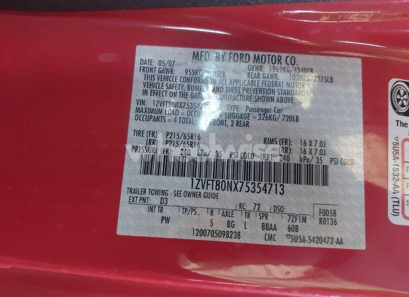 Photo 9 of 2007 Ford Mustang V6 DELUXE/V6 PREMIUM (VIN 1ZVFT80NX75354713)