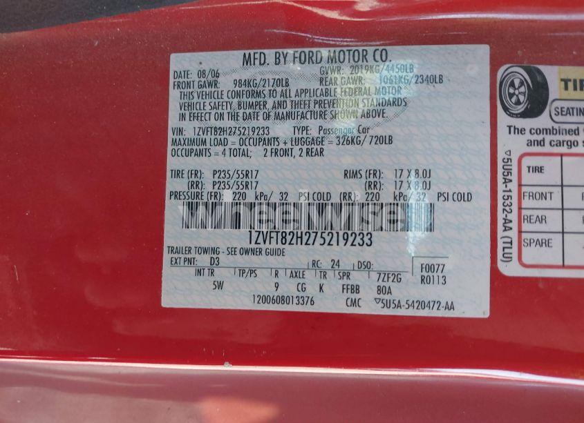 Photo 9 of 2007 Ford Mustang GT DELUXE/GT PREMIUM (VIN 1ZVFT82H275219233)