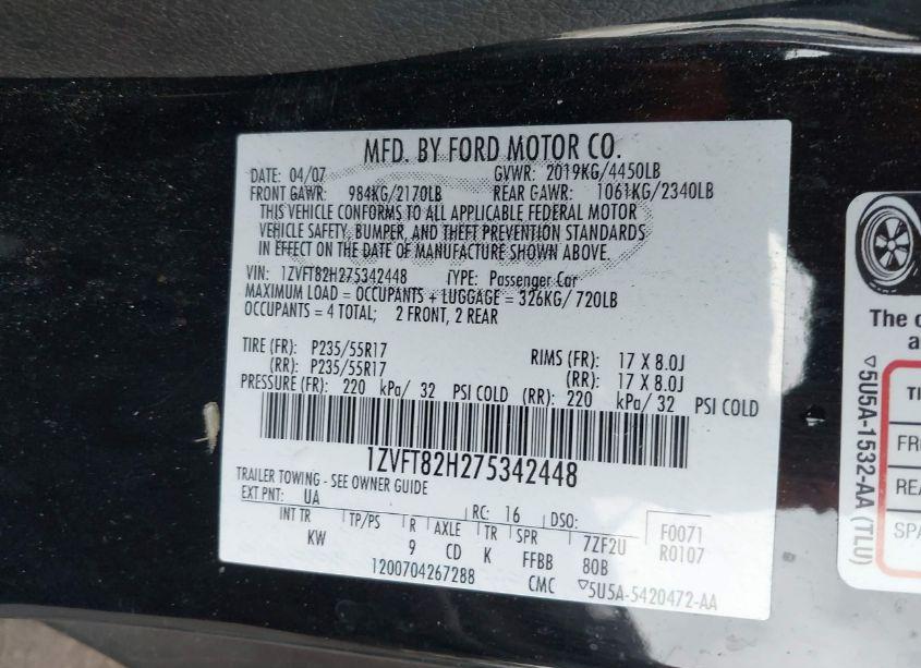 Photo 9 of 2007 Ford Mustang GT DELUXE/GT PREMIUM (VIN 1ZVFT82H275342448)