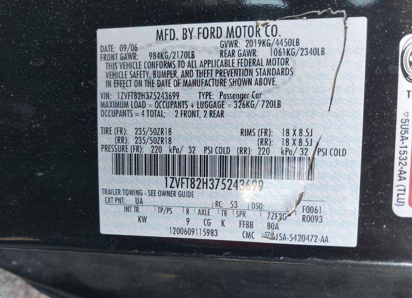 Photo 9 of 2007 Ford Mustang GT DELUXE/GT PREMIUM (VIN 1ZVFT82H375243699)