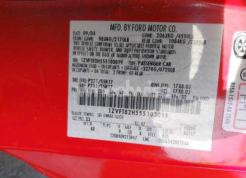 Photo 9 of 2005 Ford Mustang GT DELUXE/GT PREMIUM (VIN 1ZVFT82H555103019)