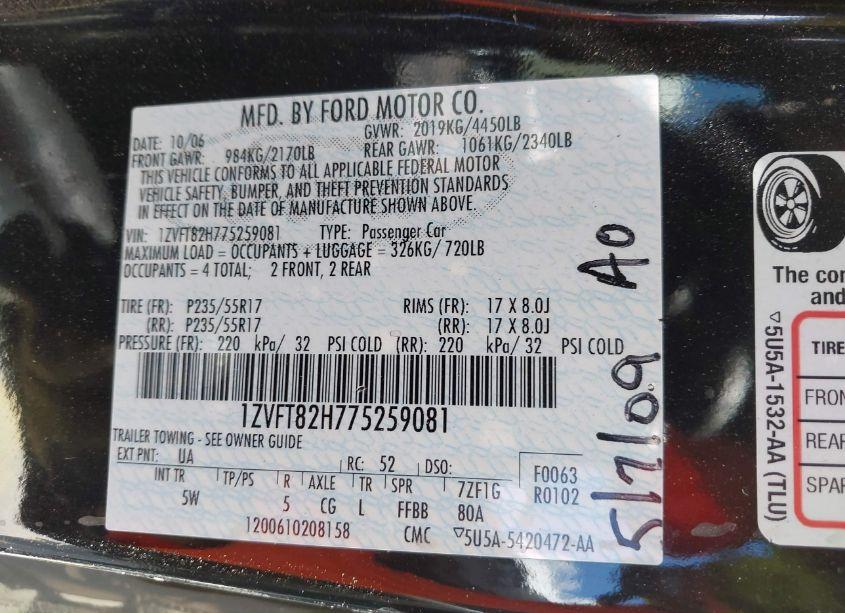 Photo 9 of 2007 Ford Mustang GT DELUXE/GT PREMIUM (VIN 1ZVFT82H775259081)