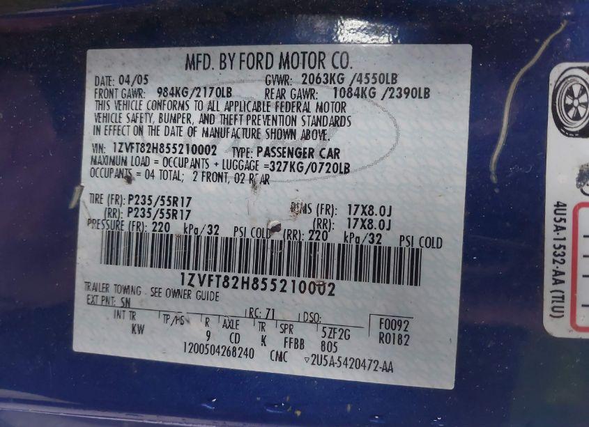 Photo 9 of 2005 Ford Mustang GT DELUXE/GT PREMIUM (VIN 1ZVFT82H855210002)