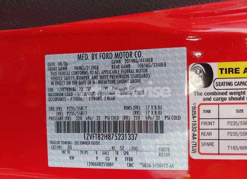 Photo 9 of 2007 Ford Mustang GT DELUXE/GT PREMIUM (VIN 1ZVFT82H875231337)