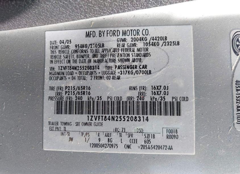 Photo 9 of 2005 Ford Mustang (VIN 1ZVFT84N255208314)