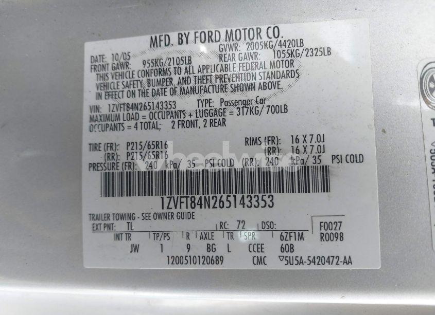 Photo 9 of 2006 Ford Mustang V6 (VIN 1ZVFT84N265143353)