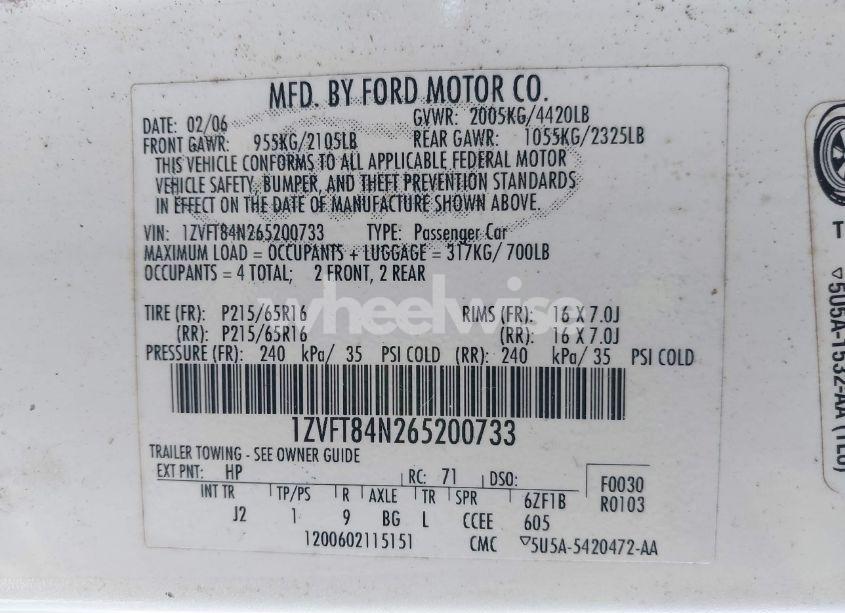 Photo 9 of 2006 Ford Mustang V6 (VIN 1ZVFT84N265200733)