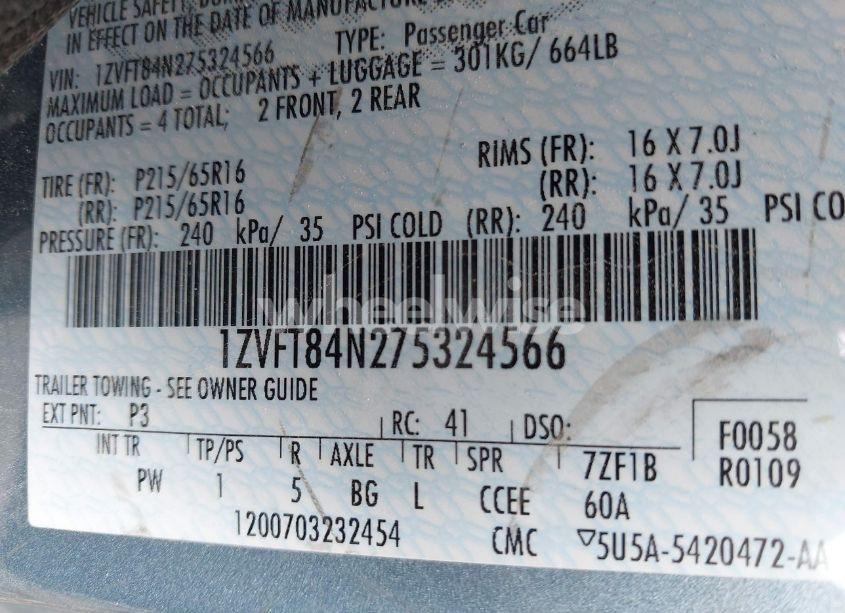 Photo 9 of 2007 Ford Mustang V6 DELUXE/V6 PREMIUM (VIN 1ZVFT84N275324566)