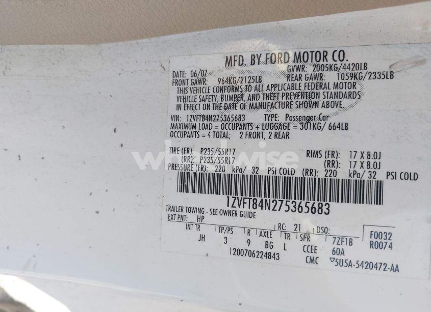 Photo 9 of 2007 Ford Mustang V6 DELUXE/V6 PREMIUM (VIN 1ZVFT84N275365683)