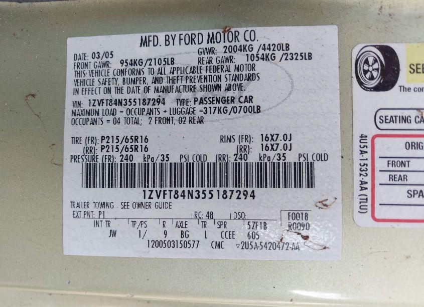 Photo 9 of 2005 Ford Mustang (VIN 1ZVFT84N355187294)