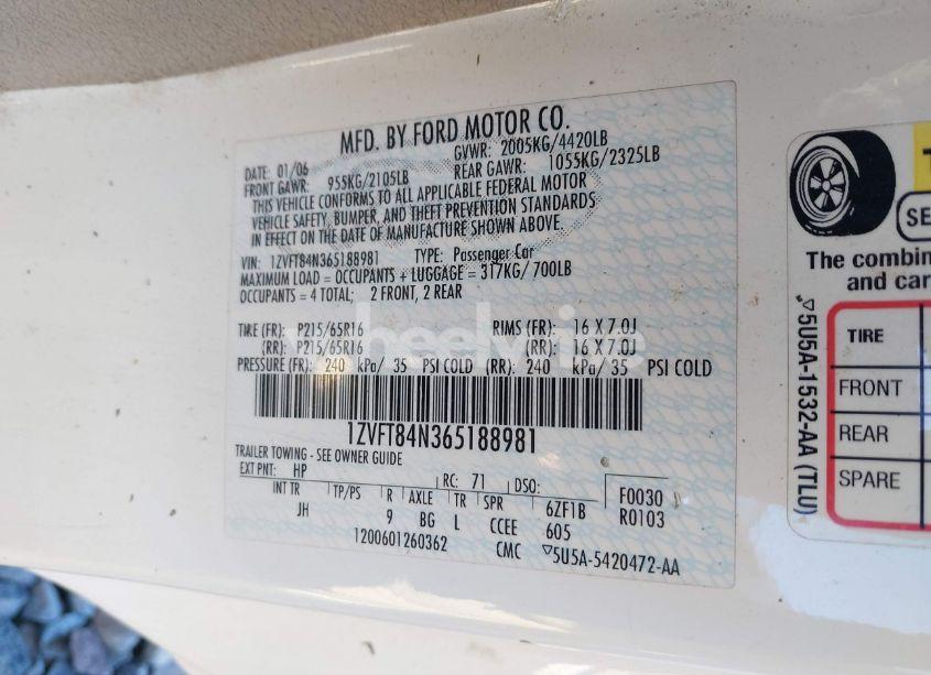 Photo 9 of 2006 Ford Mustang V6 (VIN 1ZVFT84N365188981)