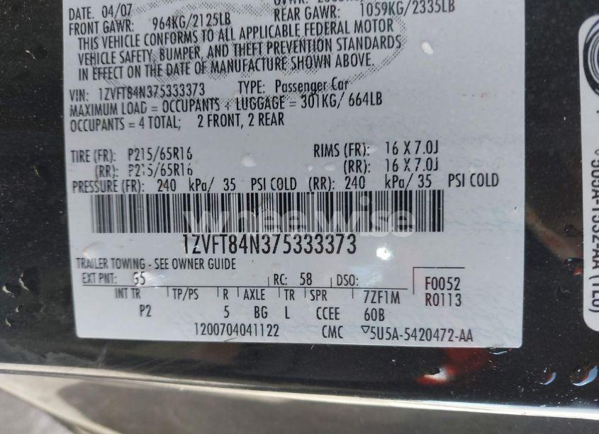 Photo 9 of 2007 Ford Mustang V6 DELUXE/V6 PREMIUM (VIN 1ZVFT84N375333373)