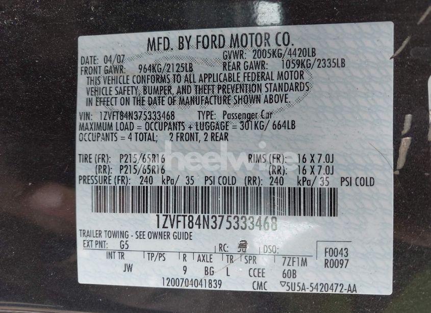 Photo 9 of 2007 Ford Mustang V6 DELUXE/V6 PREMIUM (VIN 1ZVFT84N375333468)