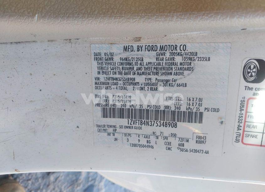 Photo 9 of 2007 Ford Mustang V6 DELUXE/V6 PREMIUM (VIN 1ZVFT84N375348908)