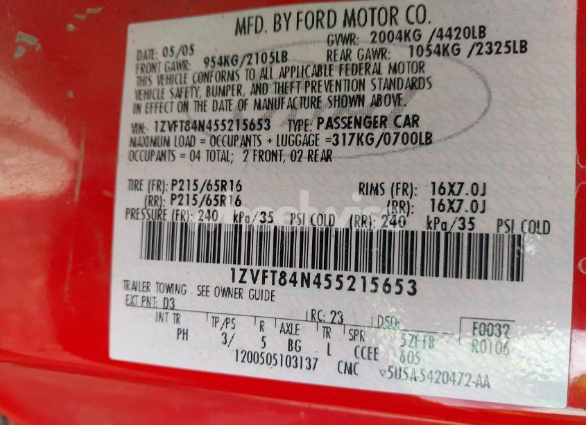 Photo 9 of 2005 Ford Mustang (VIN 1ZVFT84N455215653)