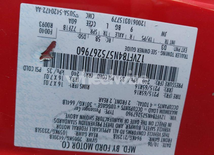 Photo 9 of 2007 Ford Mustang V6 DELUXE/V6 PREMIUM (VIN 1ZVFT84N575267960)