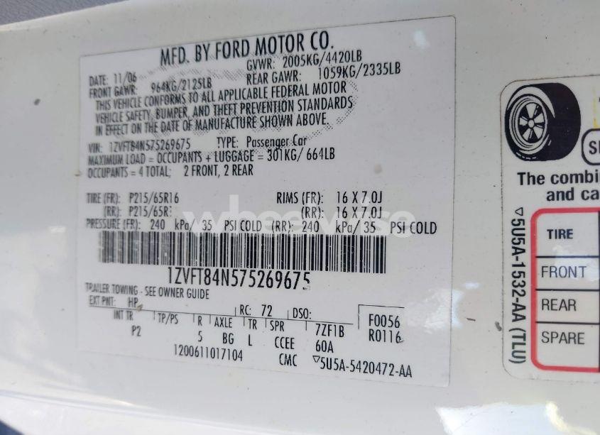 Photo 9 of 2007 Ford Mustang V6 DELUXE/V6 PREMIUM (VIN 1ZVFT84N575269675)