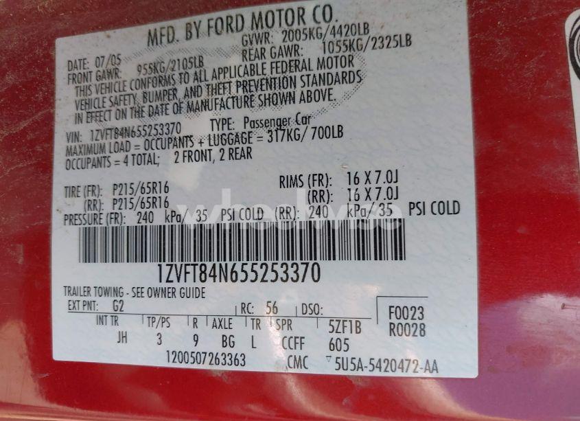 Photo 9 of 2005 Ford Mustang (VIN 1ZVFT84N655253370)