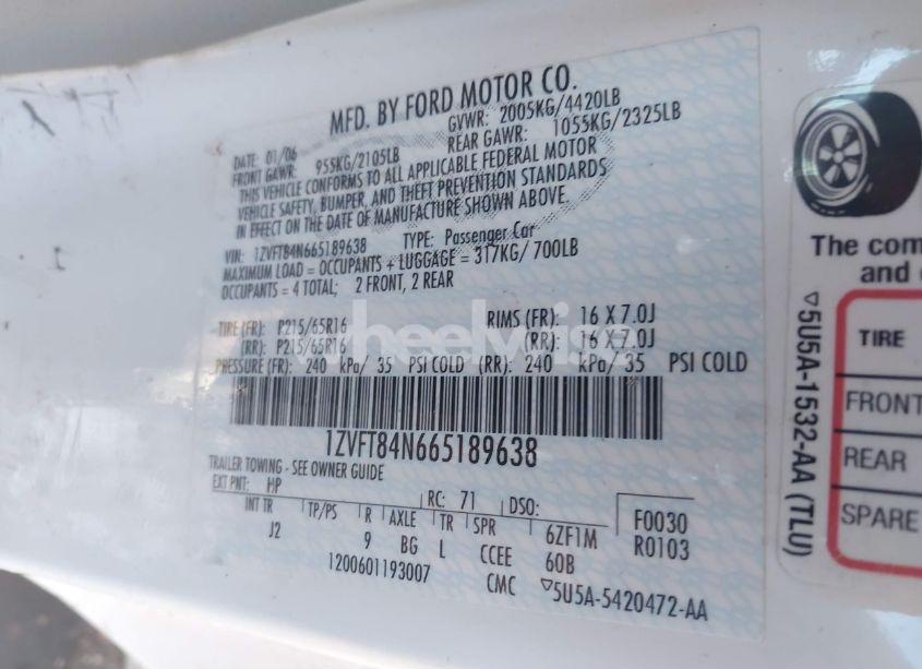 Photo 9 of 2006 Ford Mustang V6 (VIN 1ZVFT84N665189638)