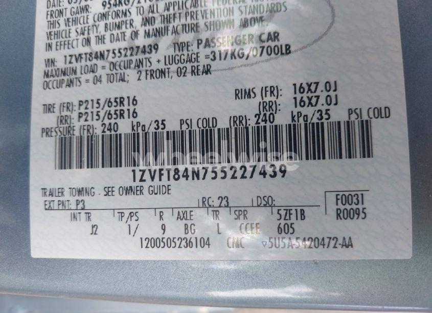 Photo 9 of 2005 Ford Mustang (VIN 1ZVFT84N755227439)