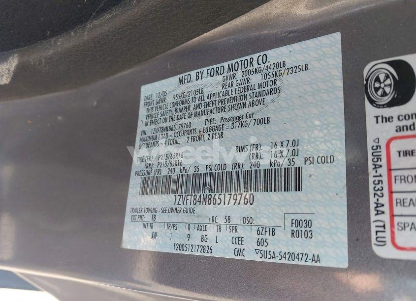 Photo 9 of 2006 Ford Mustang V6 (VIN 1ZVFT84N865179760)