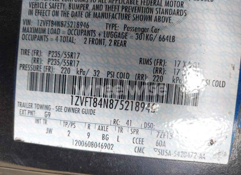 Photo 9 of 2007 Ford Mustang V6 DELUXE/V6 PREMIUM (VIN 1ZVFT84N875218946)