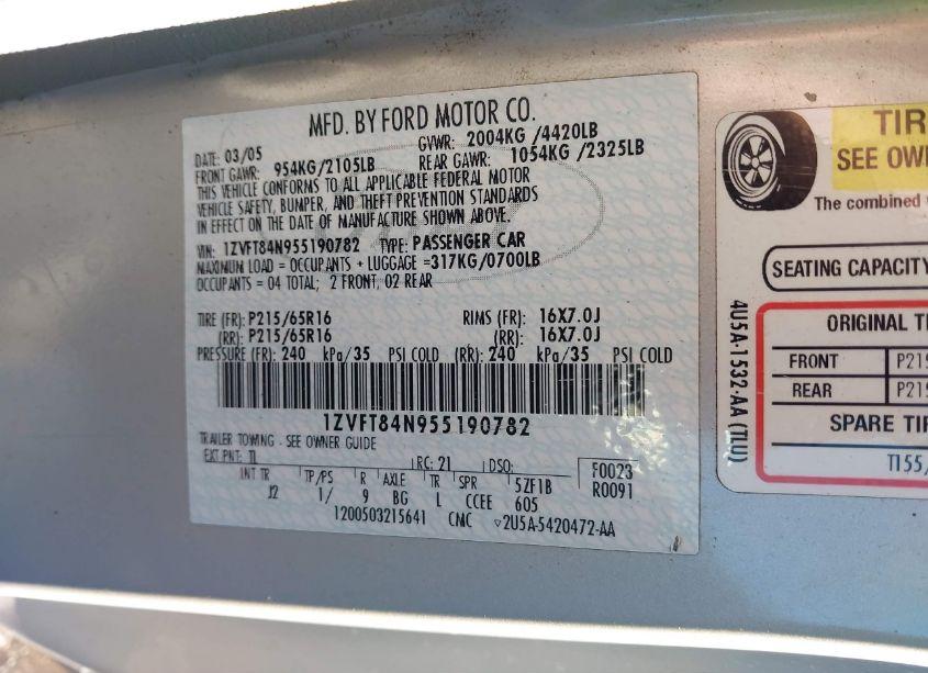 Photo 9 of 2005 Ford Mustang (VIN 1ZVFT84N955190782)