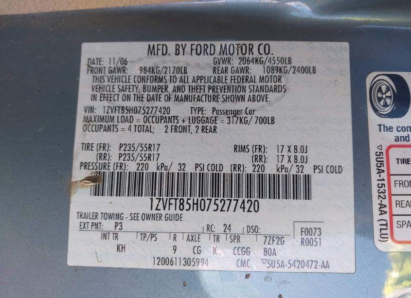 Photo 9 of 2007 Ford Mustang GT DELUXE/GT PREMIUM (VIN 1ZVFT85H075277420)