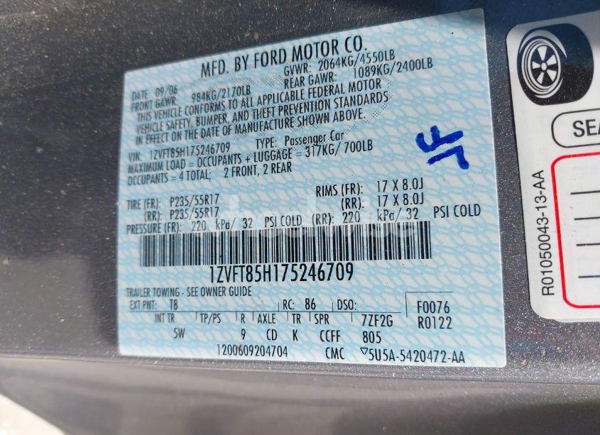 Photo 9 of 2007 Ford Mustang GT DELUXE/GT PREMIUM (VIN 1ZVFT85H175246709)