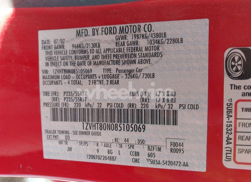 Photo 9 of 2008 Ford Mustang V6 DELUXE/V6 PREMIUM (VIN 1ZVHT80N085105069)