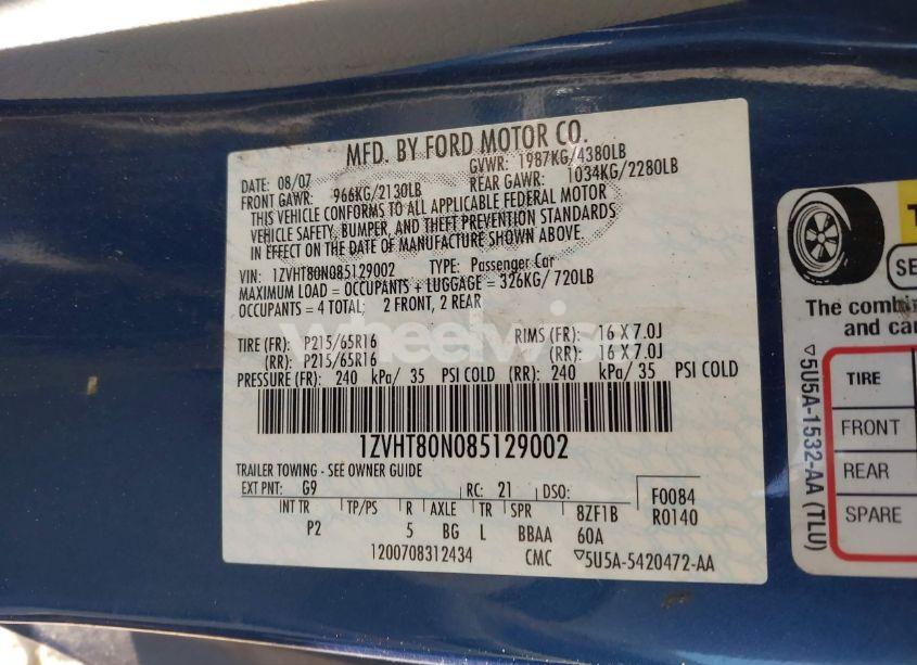 Photo 9 of 2008 Ford Mustang V6 DELUXE/V6 PREMIUM (VIN 1ZVHT80N085129002)