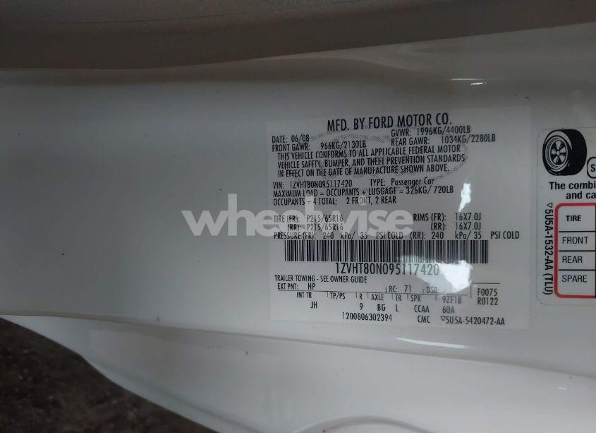 Photo 9 of 2009 Ford Mustang V6/V6 PREMIUM (VIN 1ZVHT80N095117420)