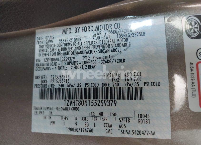 Photo 9 of 2005 Ford Mustang V6 DELUXE/V6 PREMIUM (VIN 1ZVHT80N155259379)